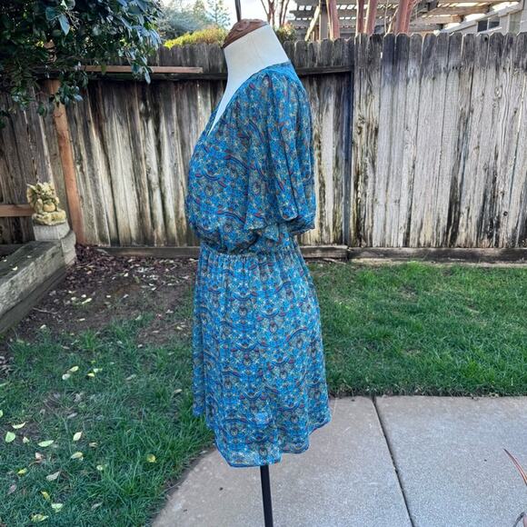 Xhilaration Dress Blue Lace Floral Paisley Bat Wing Women's Size Small - Picture 9 of 12